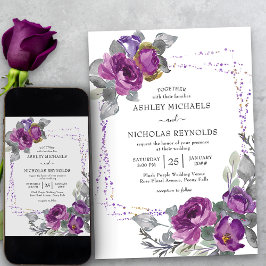 Convites Casamento de Frame Floral de Confetti com Aquarela