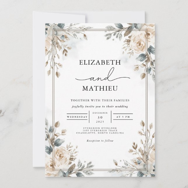 Convites Casamento de Frame Floral de outono Suave (Frente)