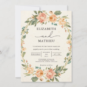 Convites Casamento de Frame Floral de Oval de Peach Delicad