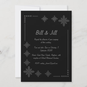 Convites Casamento de Frame Floral de Prata Chic Black