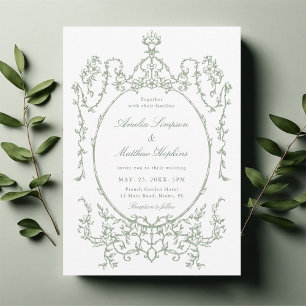 Convites Casamento de Frame Floral de Sage Green Vintage