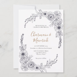 Convites Casamento de Frame Floral de Script Chic