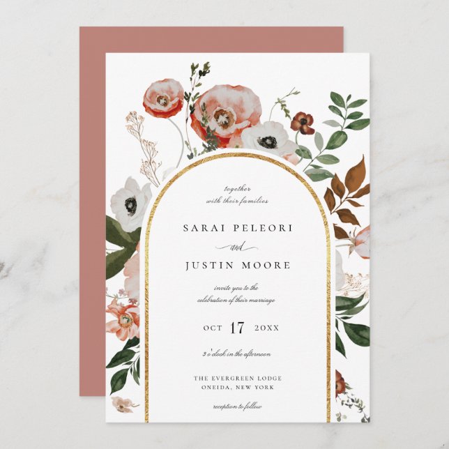 Convites Casamento de Frame Floral do Autumn Botanical (Frente/Verso)