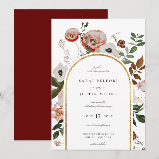 Convites Casamento de Frame Floral do Autumn Botanical (Frente/Verso)