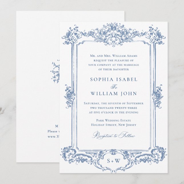 Convites Casamento de Frame Floral do Ornamentado Vitoriano (Frente/Verso)