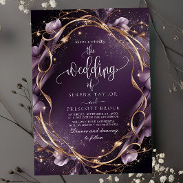 Convites Casamento de Frame Floral do Ouro Roxo Elegante