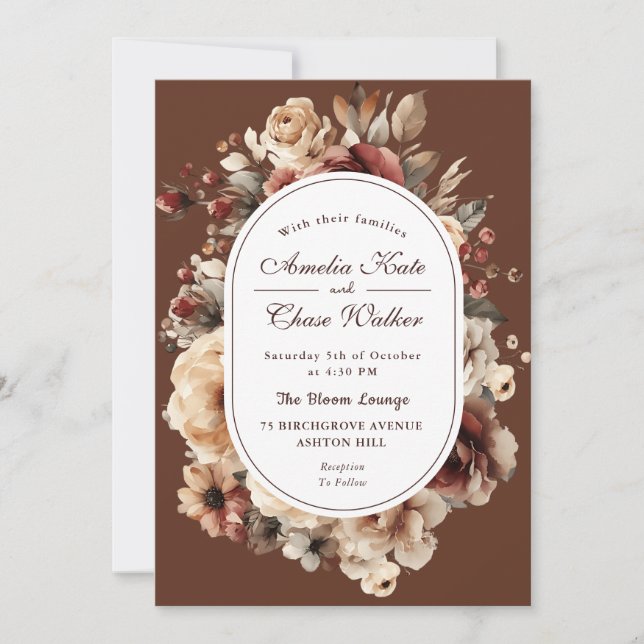 Convites Casamento de Frame Floral Elegante Bohemian (Frente)