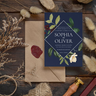 Convites Casamento de Frame Floral Geométrico do Marinho Bo