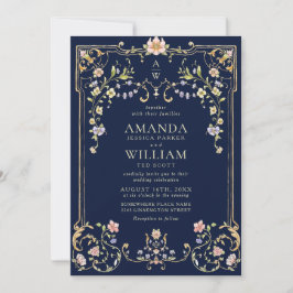 Convites Casamento de Frame Floral, Ornamentado Vitoriano G