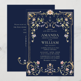 Convites Casamento de Frame Floral, Ornamentado Vitoriano G