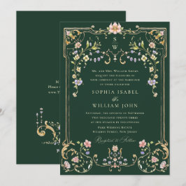 Convites Casamento de Frame Floral, Ornamentado Vitoriano G