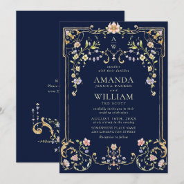 Convites Casamento de Frame Floral, Ornamentado Vitoriano G