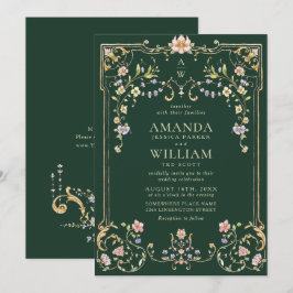 Convites Casamento de Frame Floral, Ornamentado Vitoriano G