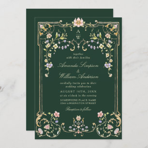 Convites Casamento de Frame Floral, Ornamentado Vitoriano G