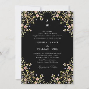 Convites Casamento de Frame Floral, Ornamentado Vitoriano G