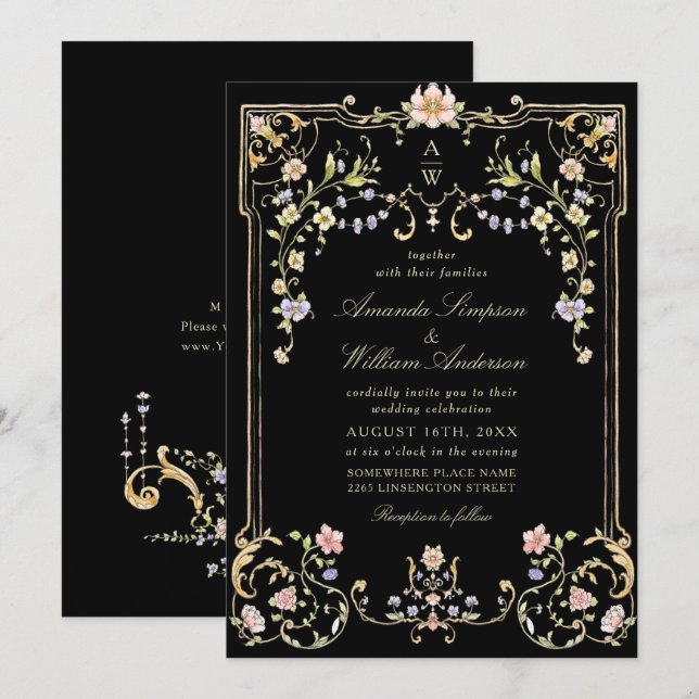 Convites Casamento de Frame Floral, Ornamentado Vitoriano G (Frente/Verso)