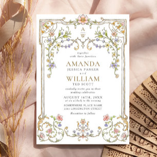 Convites Casamento de Frame Floral, Ornamentado Vitoriano G