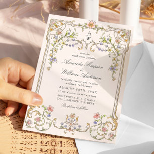 Convites Casamento de Frame Floral, Ornamentado Vitoriano G