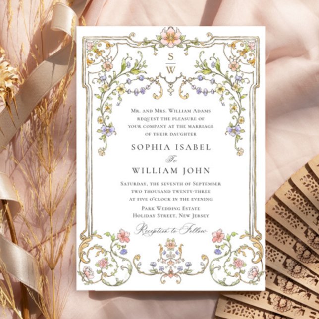 Convites Casamento de Frame Floral, Ornamentado Vitoriano G (Criador carregado)