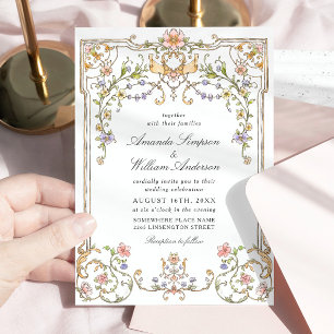 Convites Casamento de Frame Floral, Ornamentado Vitoriano G