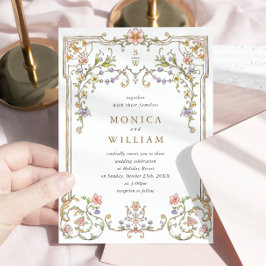 Convites Casamento de Frame Floral, Ornamentado Vitoriano G