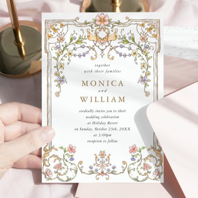 Convites Casamento de Frame Floral, Ornamentado Vitoriano G (Criador carregado)