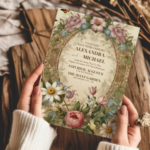 Convites Casamento de Frame Floral, Ornamentado Vitoriano G