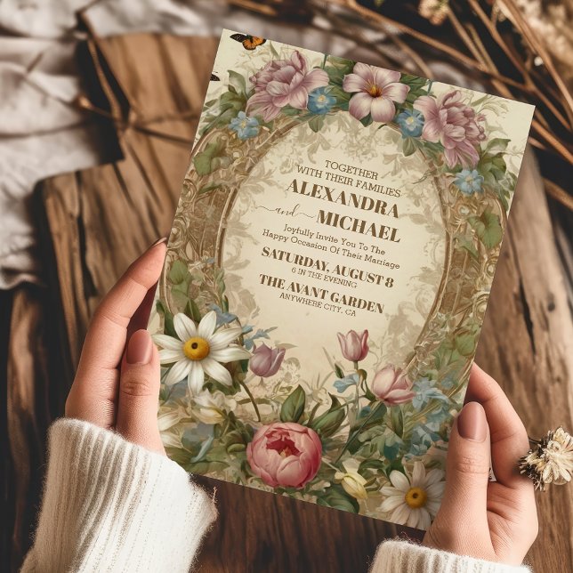 Convites Casamento de Frame Floral, Ornamentado Vitoriano G (Criador carregado)