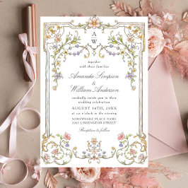 Convites Casamento de Frame Floral, Ornamentado Vitoriano G