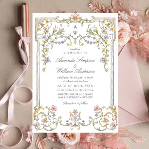 Convites Casamento de Frame Floral, Ornamentado Vitoriano G