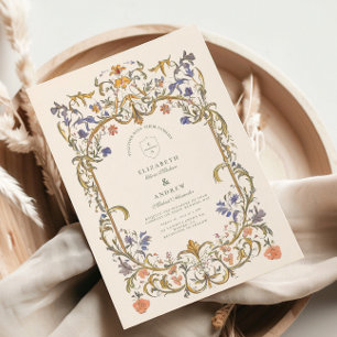 Convites Casamento de Frame Floral, Ornamentado Vitoriano G