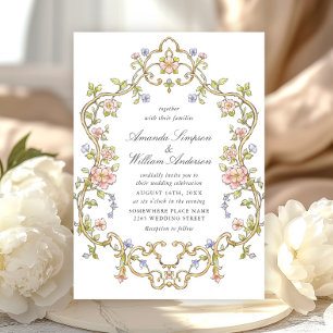 Convites Casamento de Frame Floral, Ornamentado Vitoriano G