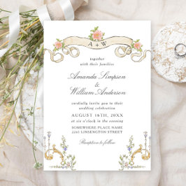 Convites Casamento de Frame Floral, Ornamentado Vitoriano G