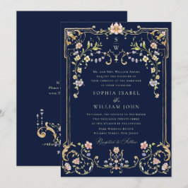Convites Casamento de Frame Floral, Ornamentado Vitoriano G