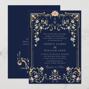 Convites Casamento de Frame Floral, Ornamentado Vitoriano G