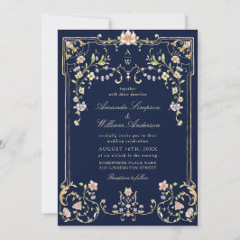 Convites Casamento de Frame Floral, Ornamentado Vitoriano G