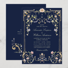 Convites Casamento de Frame Floral, Ornamentado Vitoriano G