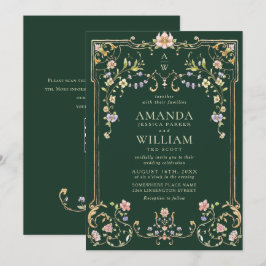 Convites Casamento de Frame Floral, Ornamentado Vitoriano G