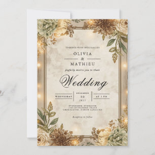 Convites Casamento de Frame Floral Rustic Sepia