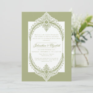 Convites Casamento de Frame Flourish Francês Verde