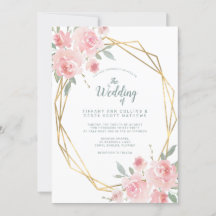 Casamento de Frame Geométrico Dourado Floral Rosa-