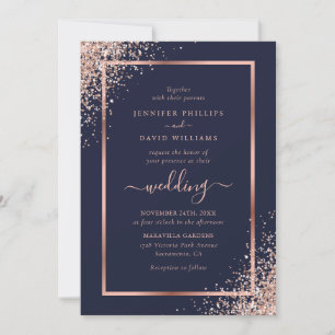 Convites Casamento de Frame Glitter Dourado Rosa Azul Elega