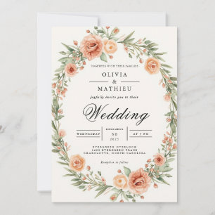 Convites Casamento de Frame Oval Floral Blush