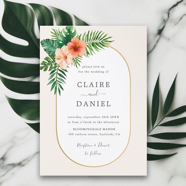 Convites Casamento de Frame Oval Tropical Greenerescente (Criador carregado)
