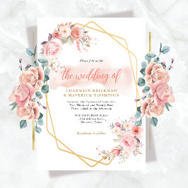 Convites Casamento de Frame Rosa Floral Elegante