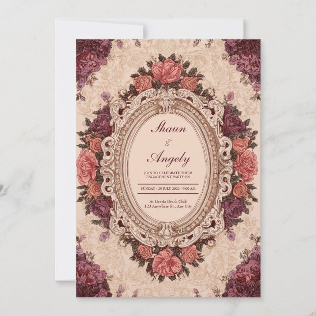 Convites Casamento de Frame Rosa vitoriano (Frente)