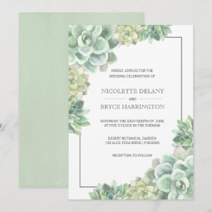 Convites Casamento de Frame Suculente de Cor Verde Botânic