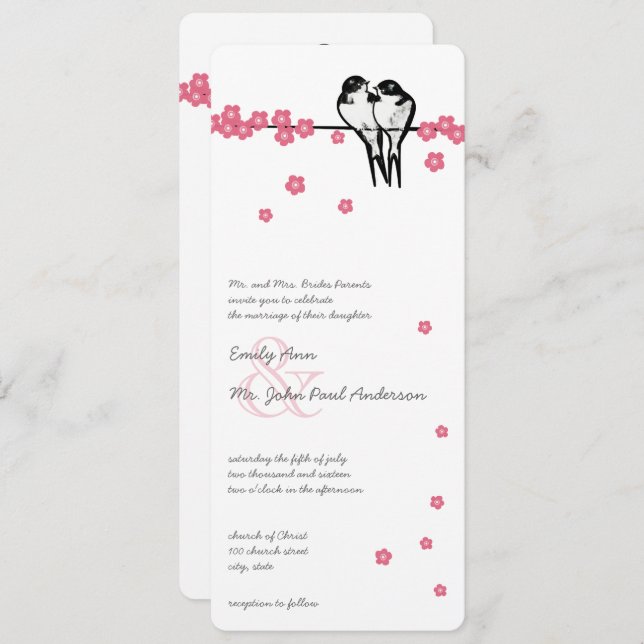 Convites Casamento de Frango de Floresta Encantada com Flor (Frente/Verso)