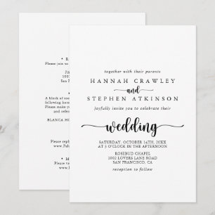 Convites Casamento de Frente e Trás de Caligrafia Minimali