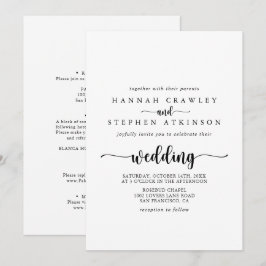 Convites Casamento de Frente e Trás de Caligrafia Minimalis